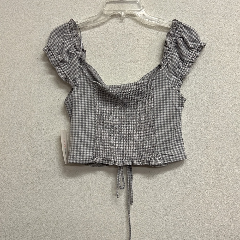 Urban Romantics Gingham Check Rushed Front Crop Top M - Picture 11 of 15